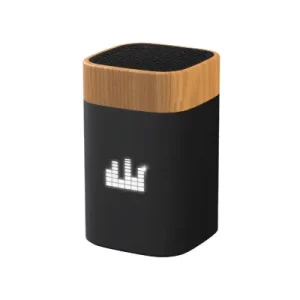 objet publicitaire logo lumineux enceinte bois